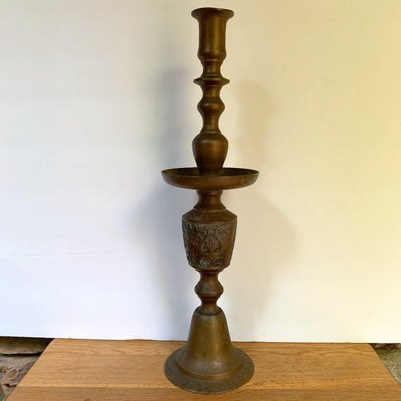 VTG 17" Tall Brass Candle Holder Bohemian Decor Boho - Picture 1 of 10